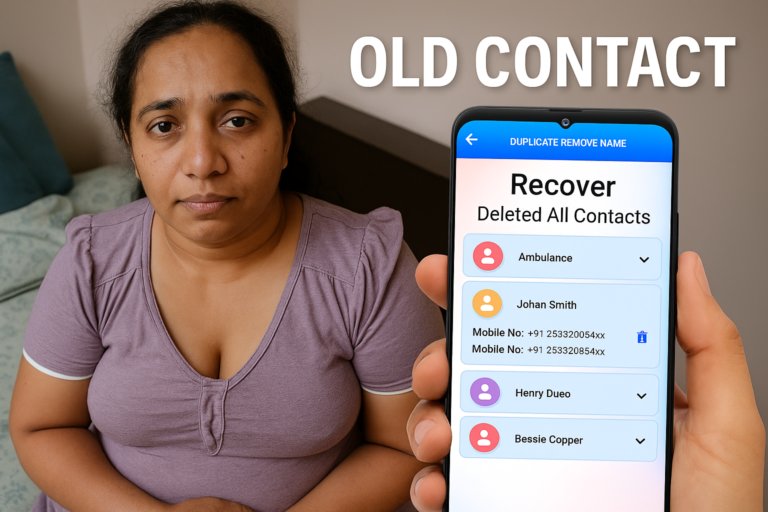 Old contact recovery on Android phone showing deleted contacts restore screen
